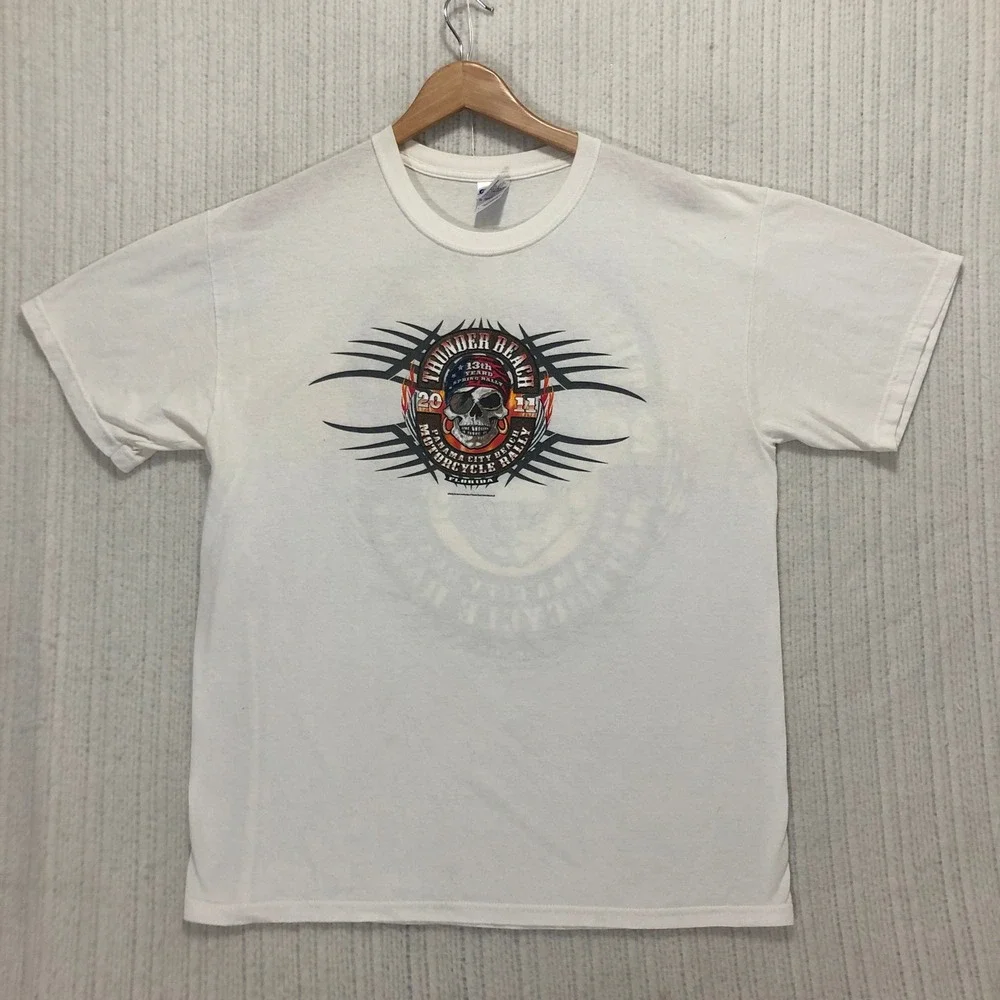 Thunder Beach Motorcycle Rally 2011 T Shirt White Skull Graphic‎ Gildan Size L
